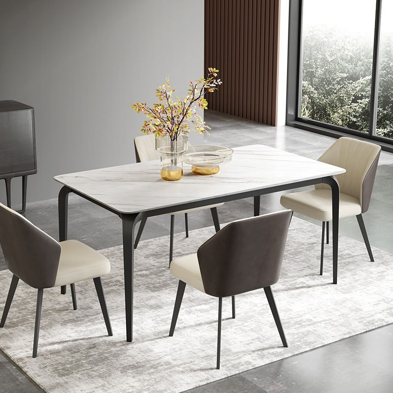 Table à manger en pierre de style contemporain Tableau à manger en pierre de 4 jambes Table rectangle de base en acier en carbone pour la maison