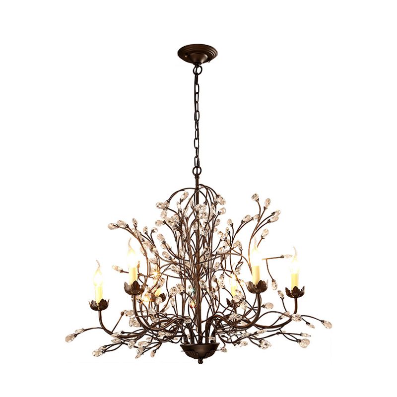 Black Candlestick Chandelier Lighting Traditional Crystal 6 Lights Bedroom Ceiling Lamp with Branch Design