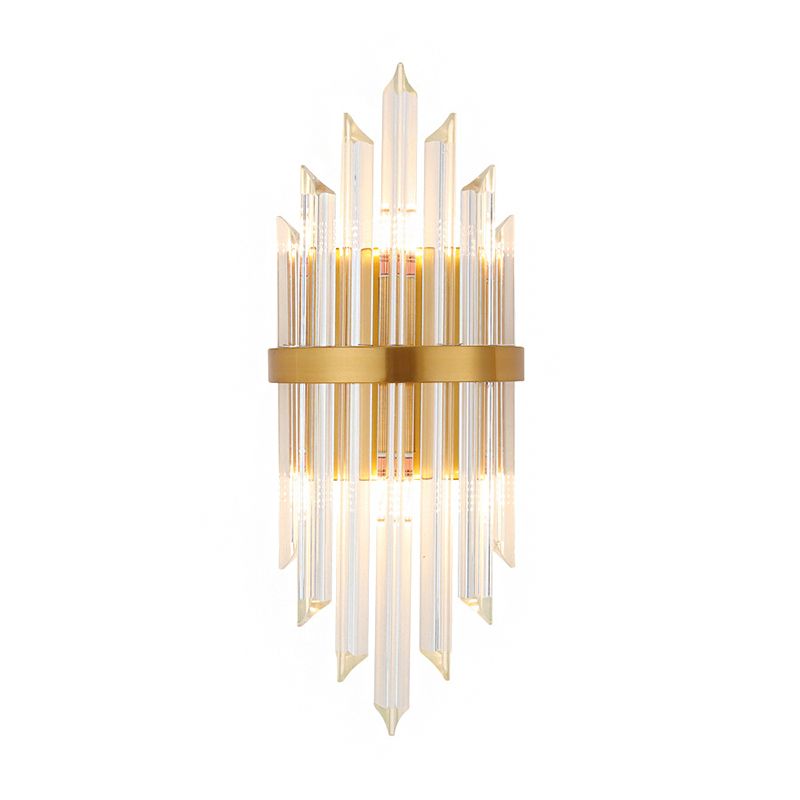 Clear Crystal Prism Wall Sconce Lamp Modernist Style 2 Lights Brass Finish Wall Lighting for Corridor