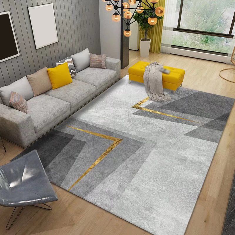 Gray Modern Carpet Polyester Graphic Carpet Washable Carpet for Living Room