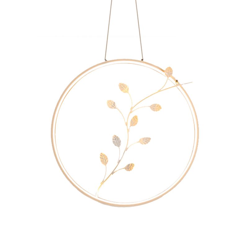 Anneau en acrylique suspendu à lampe à suspension blanche à LED minimaliste avec déco de branche en lumière chaude / blanche