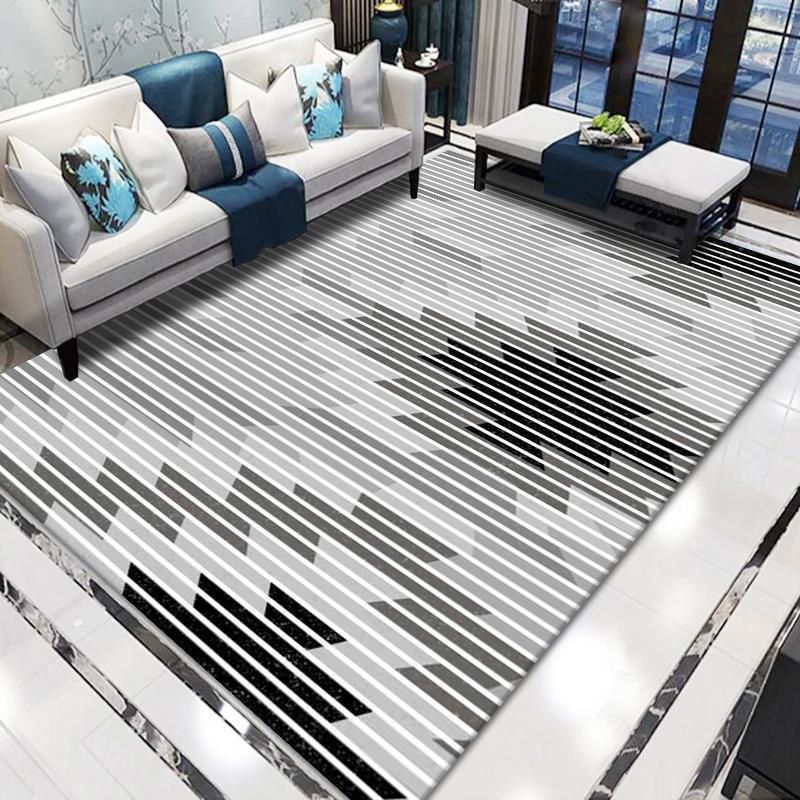 Grey Modern Area Carpet Geometric Pattern Polyester Area Rug Non-Slip Backing Rug for Home Decor