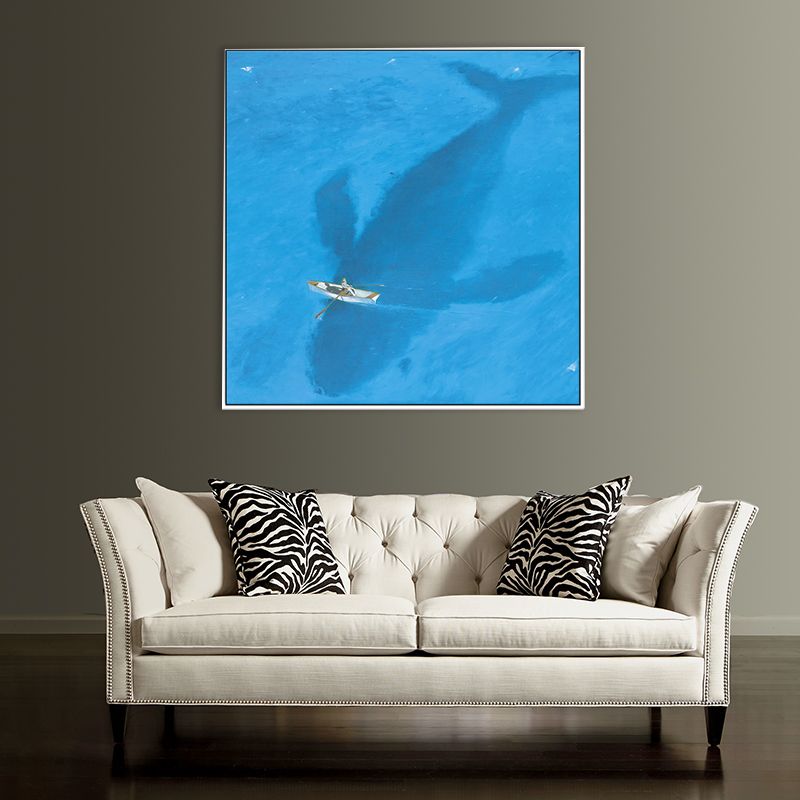Blue Dolphin and Boat Canvas Textured Tropical Dining Room Wall Decor, Multiple Sizes