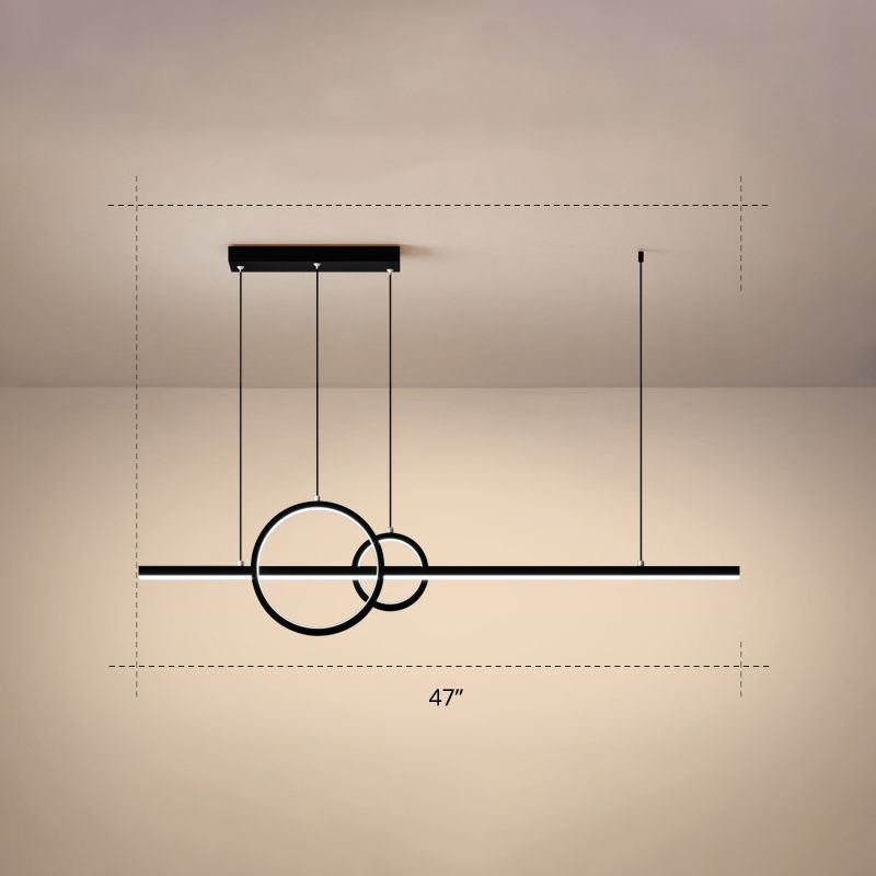 Lampe linéaire et ring île de la lampe à suspension à LED noire minimaliste pour salle à manger