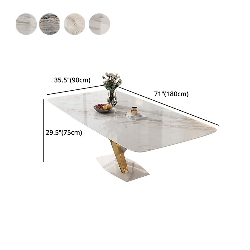 White Stone Dining Table Household Small Apartment Dining Furniture with Pedestal Base