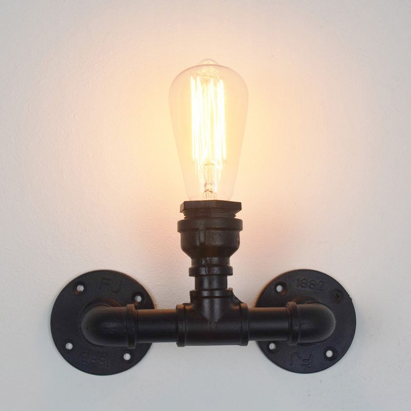 Industrial Style Pipe Shape Wall Sconce Metal 1 Light Sconces for Bedroom