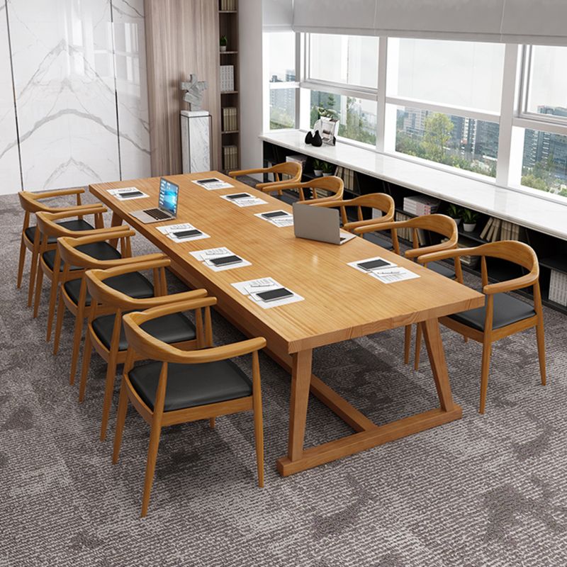 Mesa rectangular industrial de madera maciza, mesa interior con tapa de madera y caballete