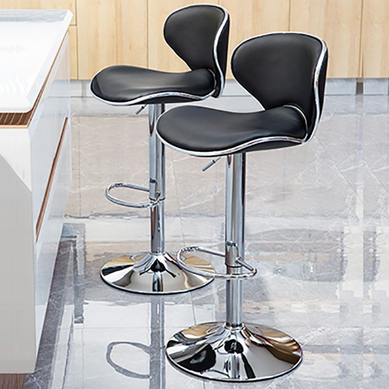 Contemporary Metal Barstool PU Leather Footrest Upholstered Counter Stool