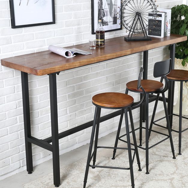 Rectangle Industrial Pub Table Set 1/4/7 Pieces Wooden Bar Table Set with Brown Stools