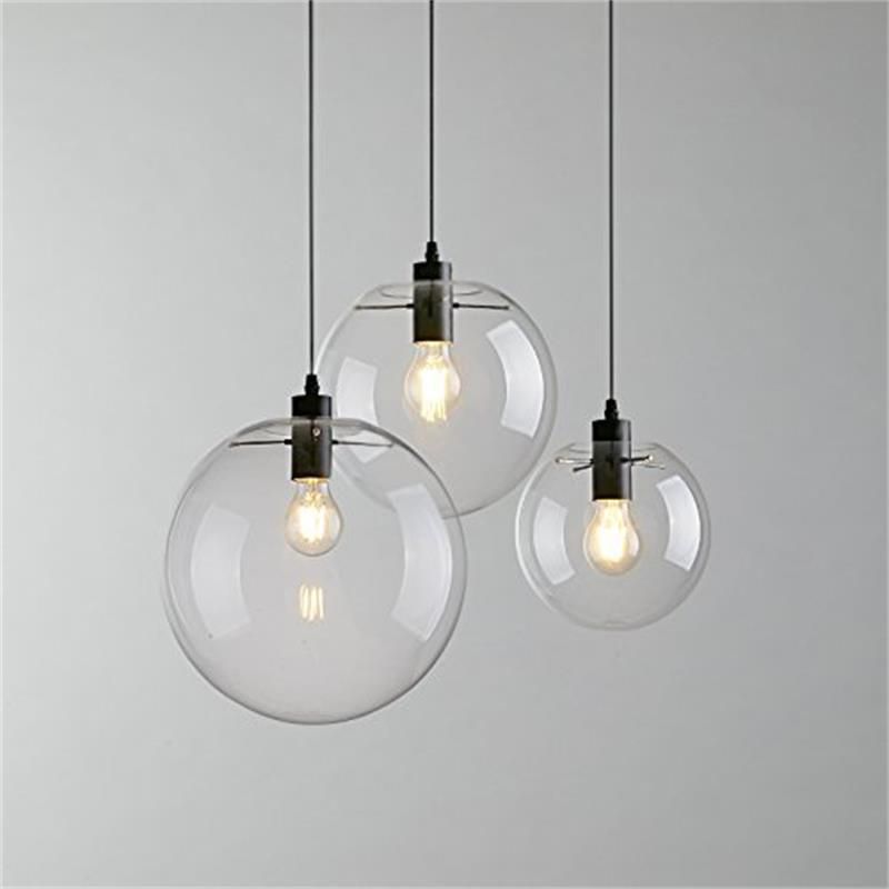 Minimalist Globe Pendant Lamp Clear Glass 1 Bulb Snack Bar Hanging Light in Black