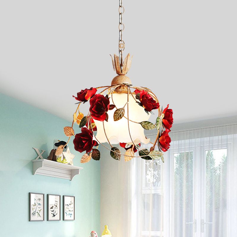 1 hoofd Frosted Wit Glas Drop hanglagers Landschap Rood Bloei eettafel Hangende lichtkit