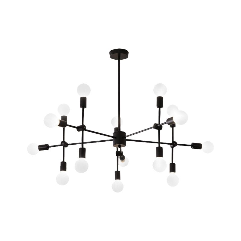 Sputnik Living Room Hanging Chandelier Opal Glass 9/12/15 Lights Modernist Hanging Lamp in Black/Gold