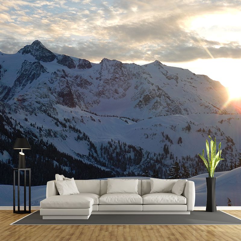 High Mountain View Wall Mural Water-Resistant Wall Covering for Accent Wall