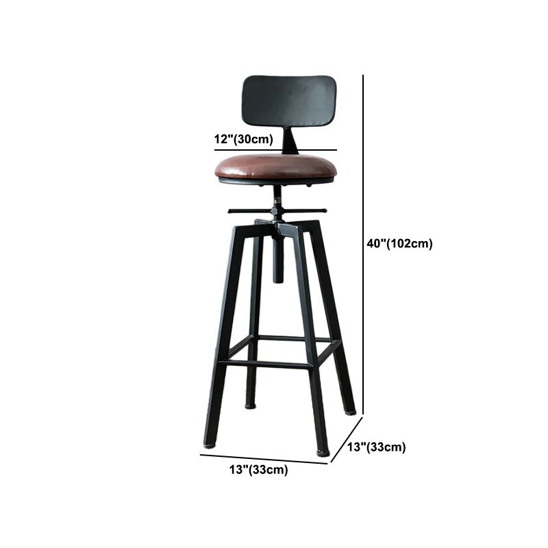 Industrial Metal Barstool Faux Leather Low Back Counter Stool with Iorn 4 Legs
