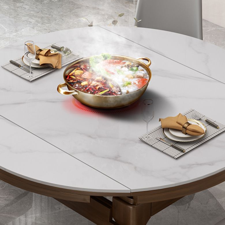 Round Modern Stone Dining Table Extendable for Small Spaces in Grey
