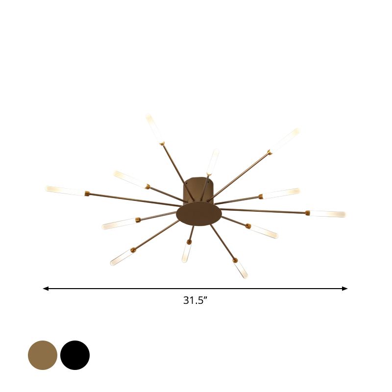 Lámpara de techo con ráfaga negra/dorada, lámpara LED acrílica semiempotrada contemporánea de 12/18/28 luces para dormitorio