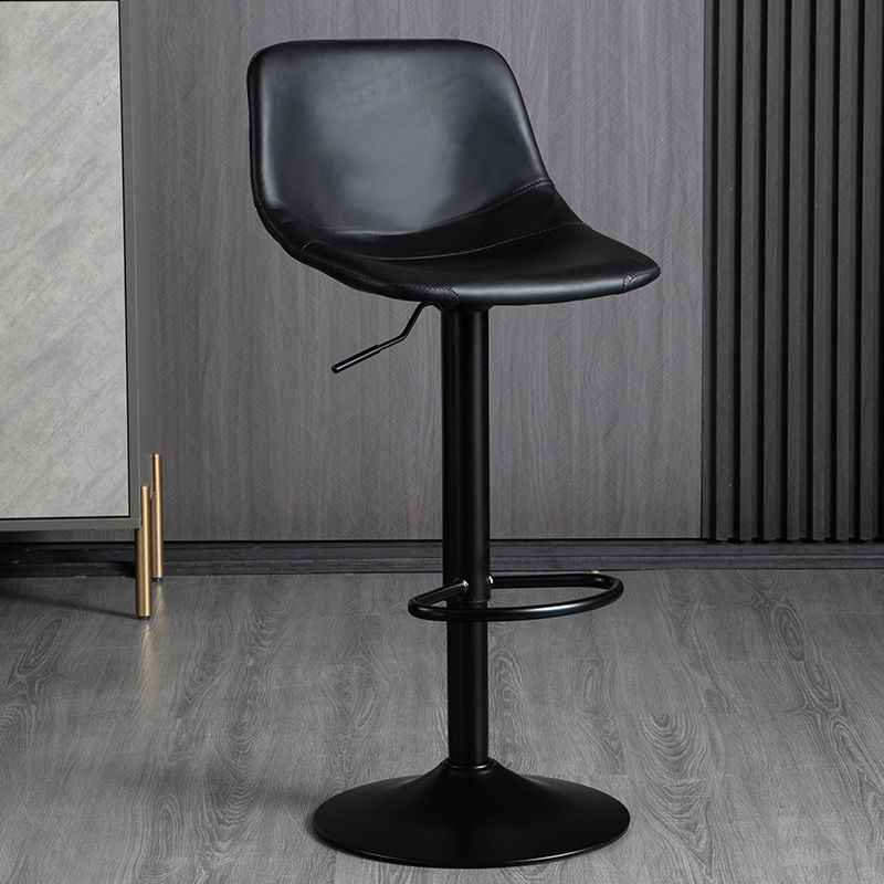 Contemporary Metal Barstool Faux Leather Footrest Stool Adjustable in Matte Finish