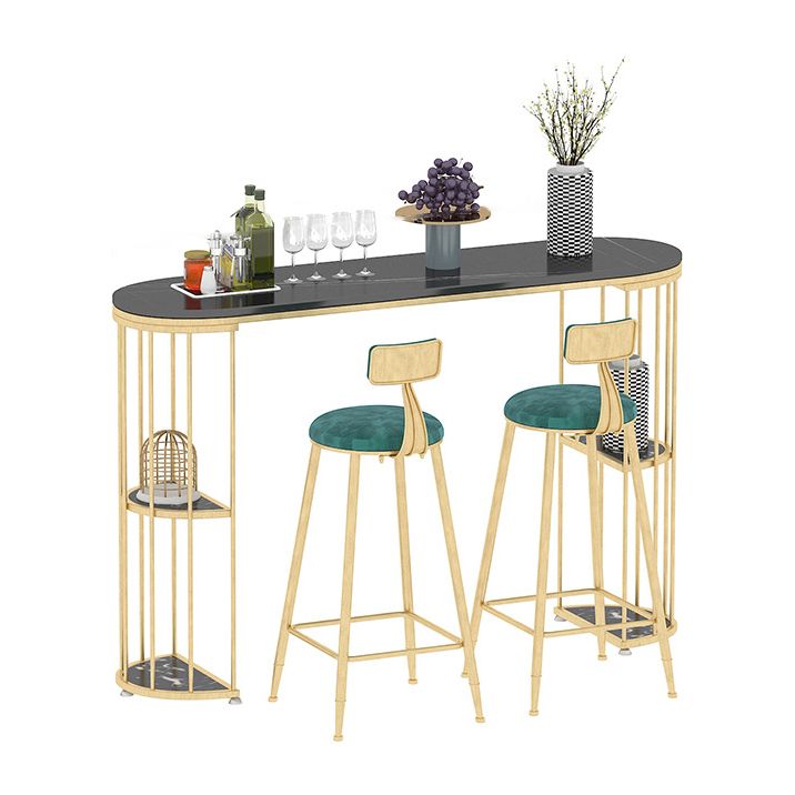 Oval Sintered Stone Bar Table Traditional Luxury Dining Table with Storage Shelves