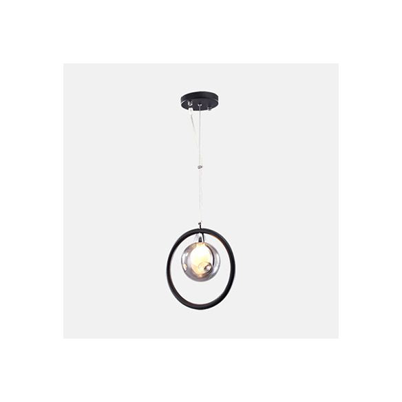 Iluminación colgante redonda de vidrio con piso con poca luz moderna 1/2/3 luces lámparas de techo colgantes de led en negro con anillo de hierro
