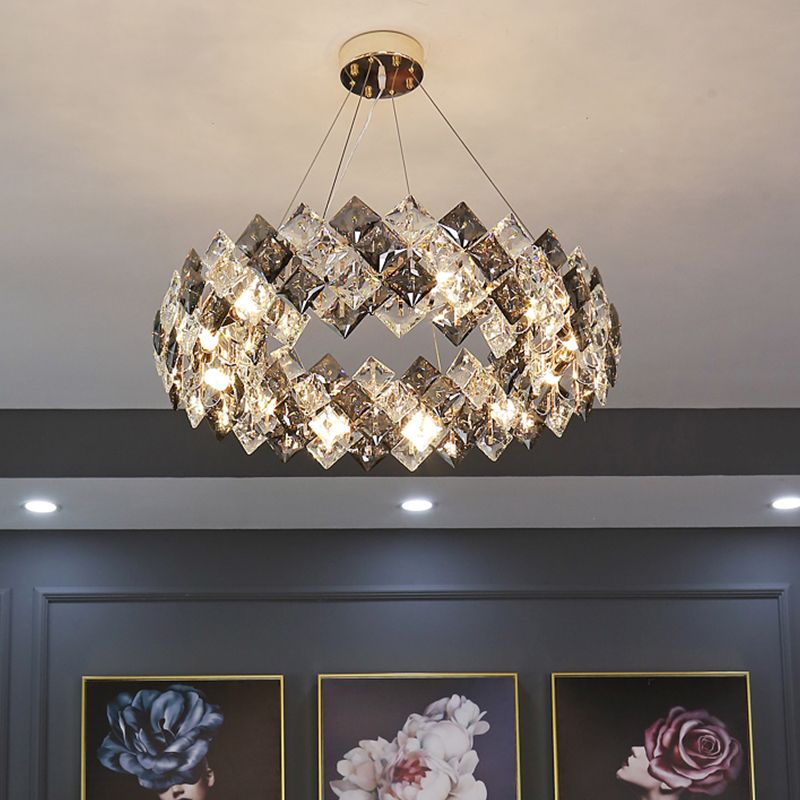 Contemporary Style Wheel Shape Pendant Chandeliers Crystal Chandelier Lights in Grey