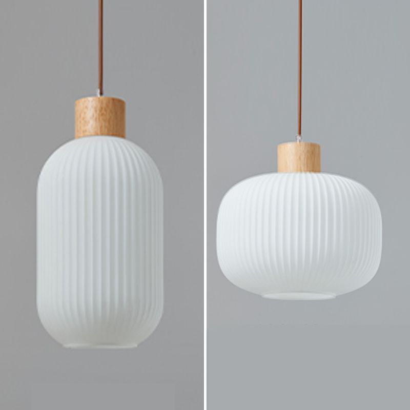 Wooden Geometric Pendant Light in Modern Artistic Style Glass Indoor Hanging Lamp in Log Color