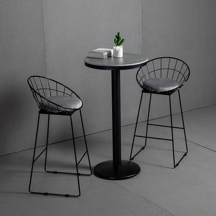1/3 Pieces Industrial Iron Bar Table Set Round Bistro Set with Grey Faux Marble Top