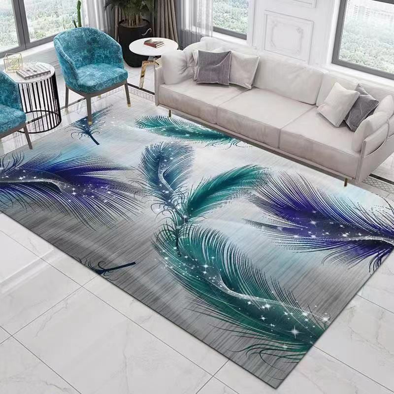 Gray Feather Rug Polyester Modern Area Rug Non-Slip Backing Rug for Drawing Room