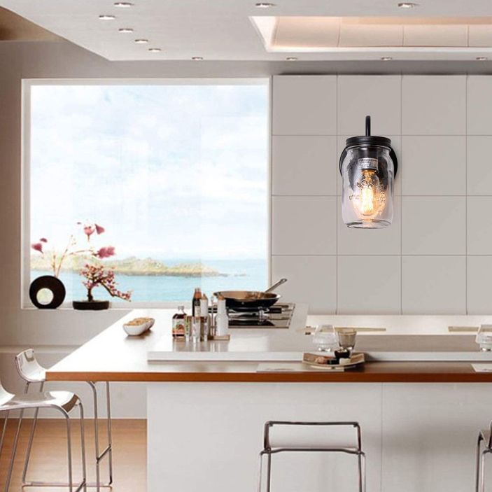 Industrial Gooseneck Stem Sconce Light Single Light Canning Jar Wall Lamp for Corridor