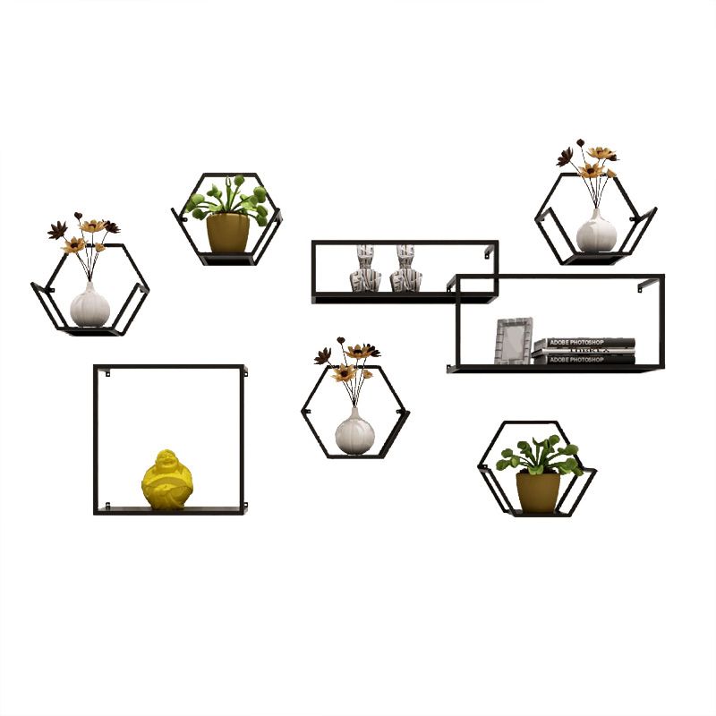 Closed Back Wall Mounted Book Shelf Metal Shelves Included Bookcase in Black