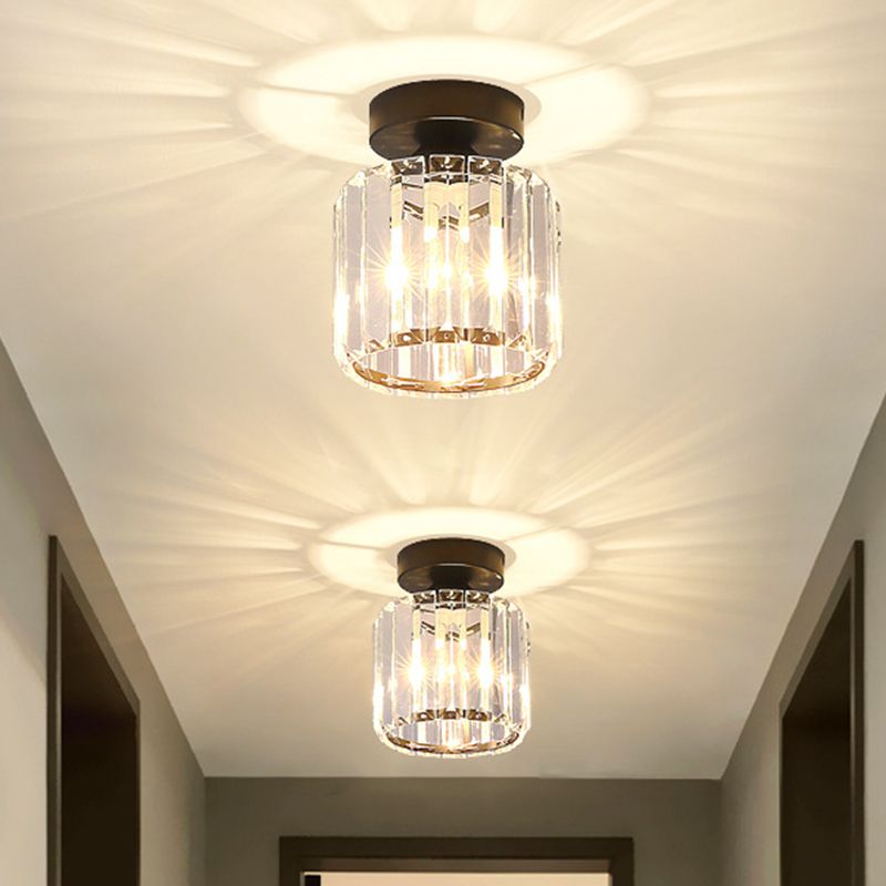 Drum Clear Crystal Semi Flush Mount Metal Modern Semi Flushmount Ceiling Light for Hallway