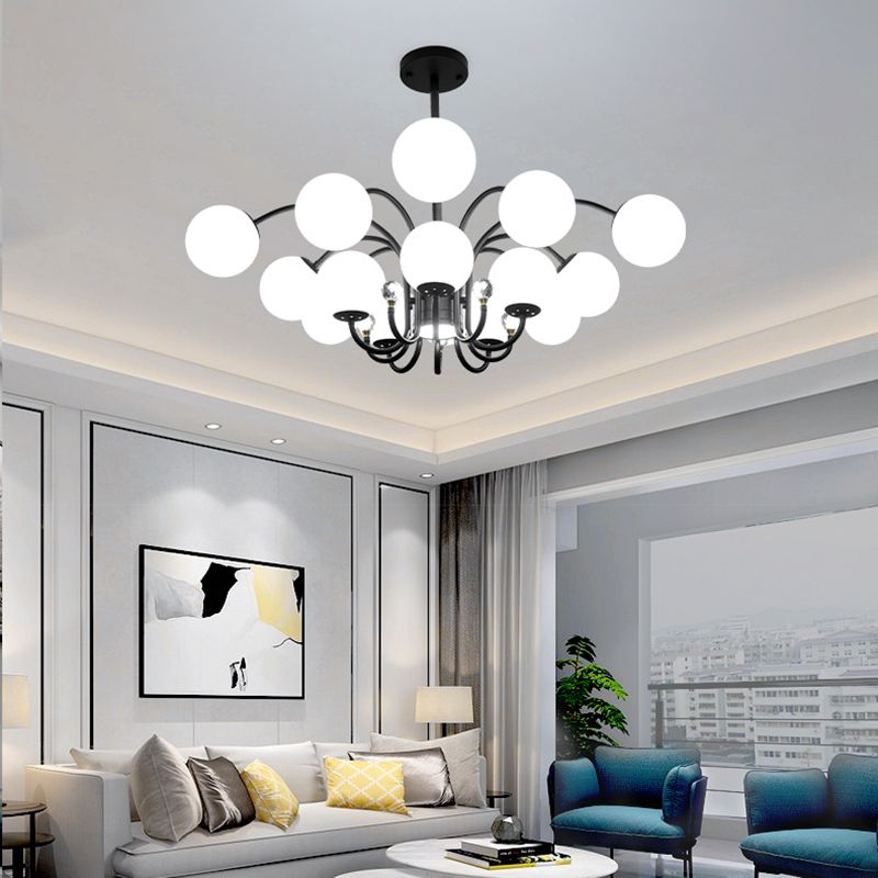 Modern Style Globe Chandelier Light White Glass Pendant Lighting with Crystal
