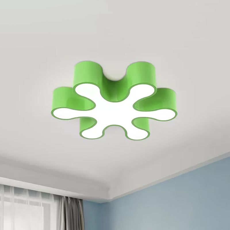 LED Bedchamber Flush Mount Lamp Kids Red/Yellow/Blue Ceiling Light Fixture with Floral Acrylic Shade