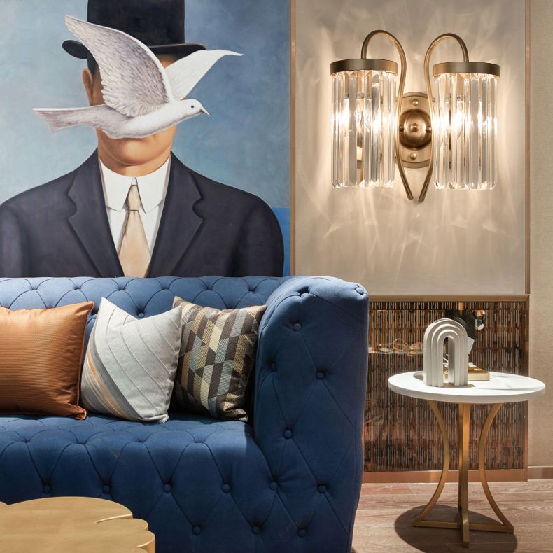 Lampada da parete in ottone in metallo elettroplato in moderna luce cilindrica cristallina di cristallo