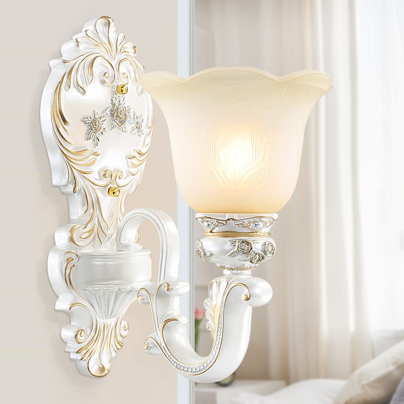 Cream Glass White Wall Sconce Blossom 1/2-Head Cottage Wall Lighting Fixture for Living Room