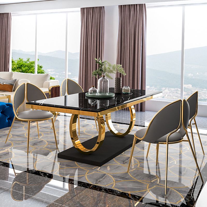 Traditional Luxury Rectangle Dining Table Sintered Stone Table with Trestle Base for Dining Room