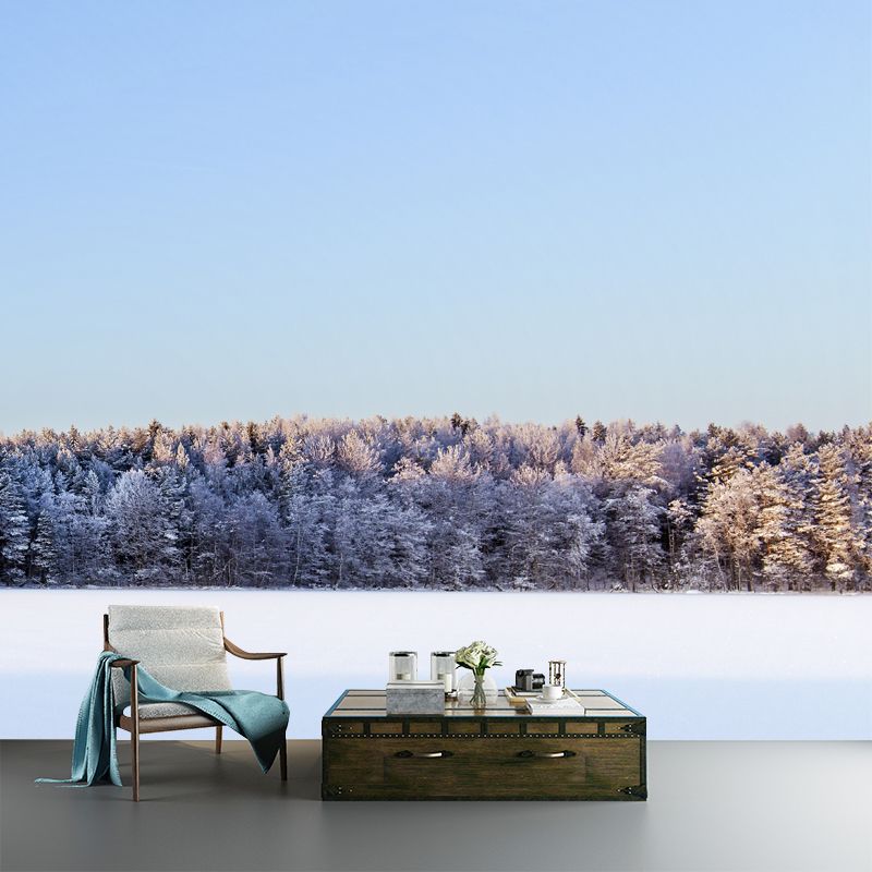 Snowy Forest Open Land Mural Modern Stain Resistant Bedroom Wall Art, Custom Made