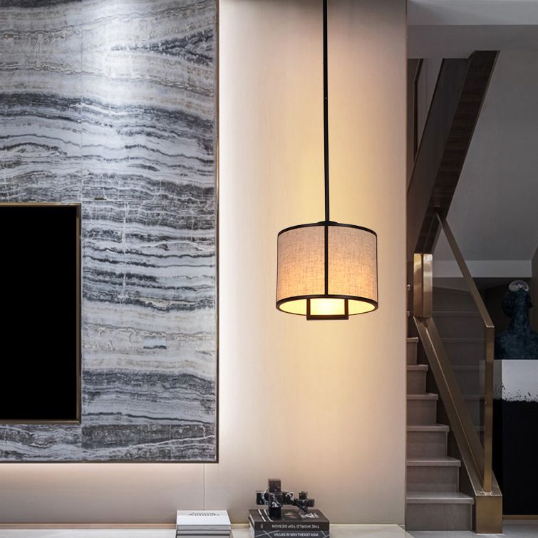 Feuille simple tissu tambour suspendu minimaliste salon suspendu avec une bielle suspendue en acier en carbone de 47 "