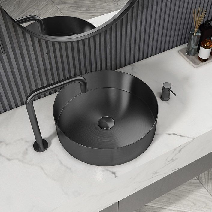 Modern Vessel Sink Round Metal with Basin and Faucet Vessel Lavatory Sink