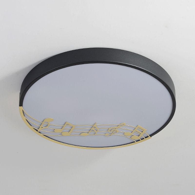 Macaron Disc Thin Ceiling Flush Mount Acrylic Bedroom LED Flushmount Lighting in Black/White with Rhythm Pattern