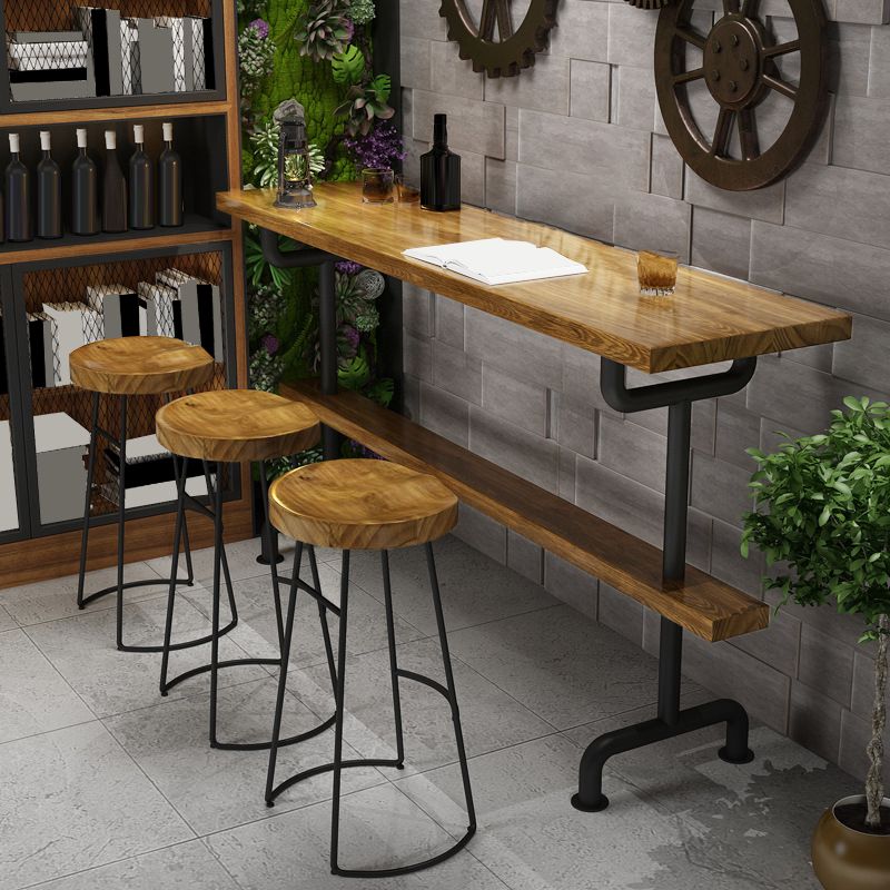 Modern Pub Height Dining Table Iron Solid Wood Pub Table for Patio