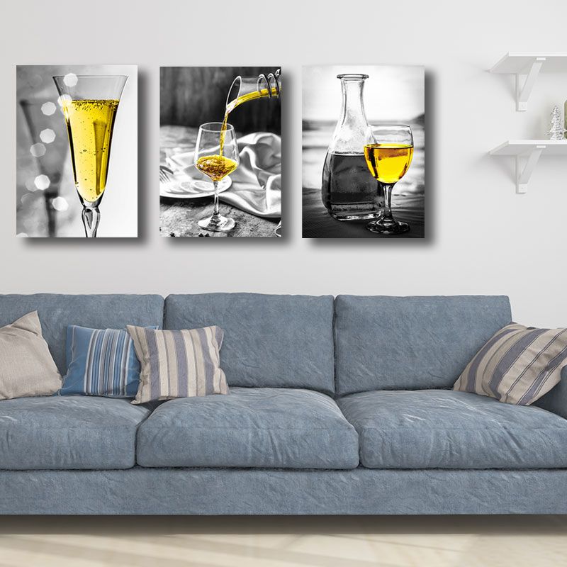 Liquor Wrapped Canvas Home Decor Modern for Dining Room Wall Art Print in Yellow (Set of 3)