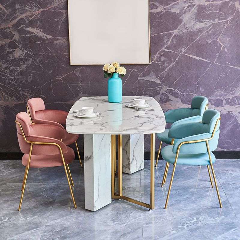 Glam Upholstered Arm Chair Velvet Open Back Dining Chair with Gold Legs