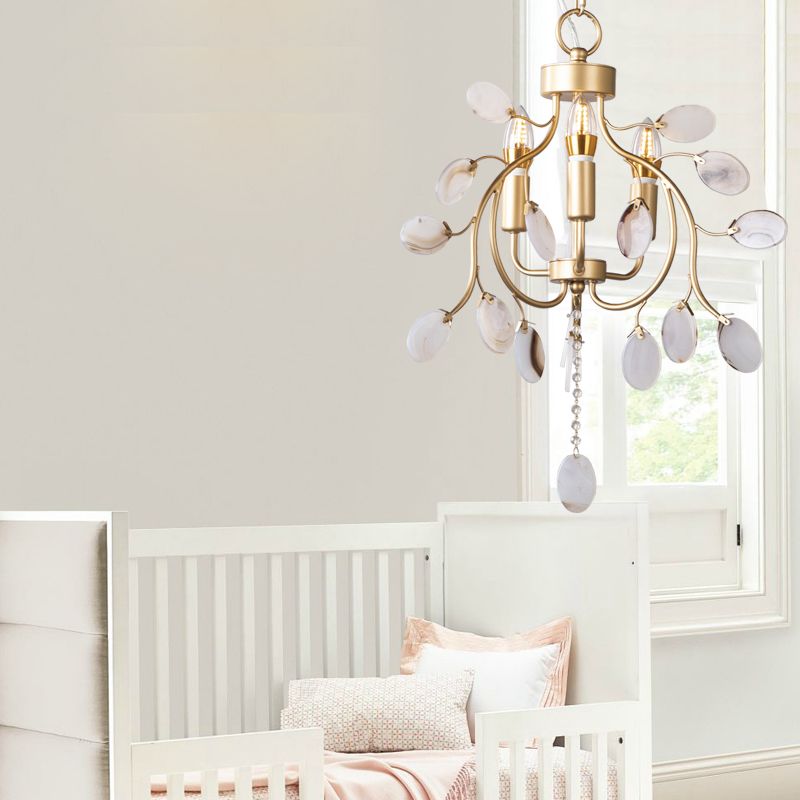 Brass Leaf Chandelier Lighting Modern Metal 3/6 Bulbs Pendant Light Fixture for Bedroom