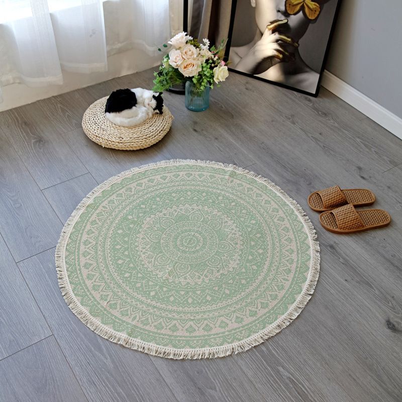 Boho-Chic Bedroom Rug Multicolor Mandala Rug Cotton Washable Area Carpet