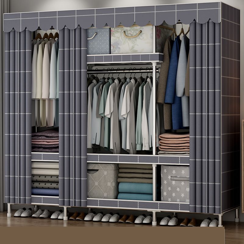 Contemporary Style Metal Wardrobe Cloth Rod Included Wardrobe Closet with Legs