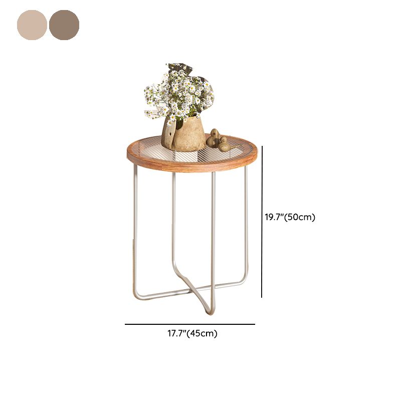 Round Glass Top Coffee Table Set Frame Cocktail Table with Wood Accent