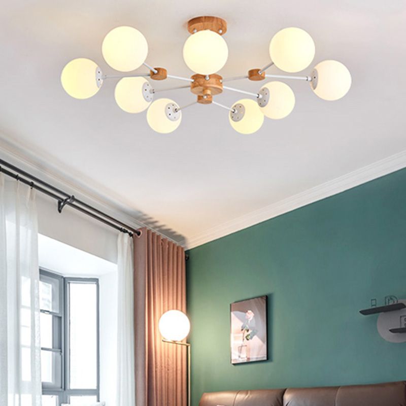 Araña de vidrio de leche opaca dorada para la sala de estar de vestíbulo dormitorio