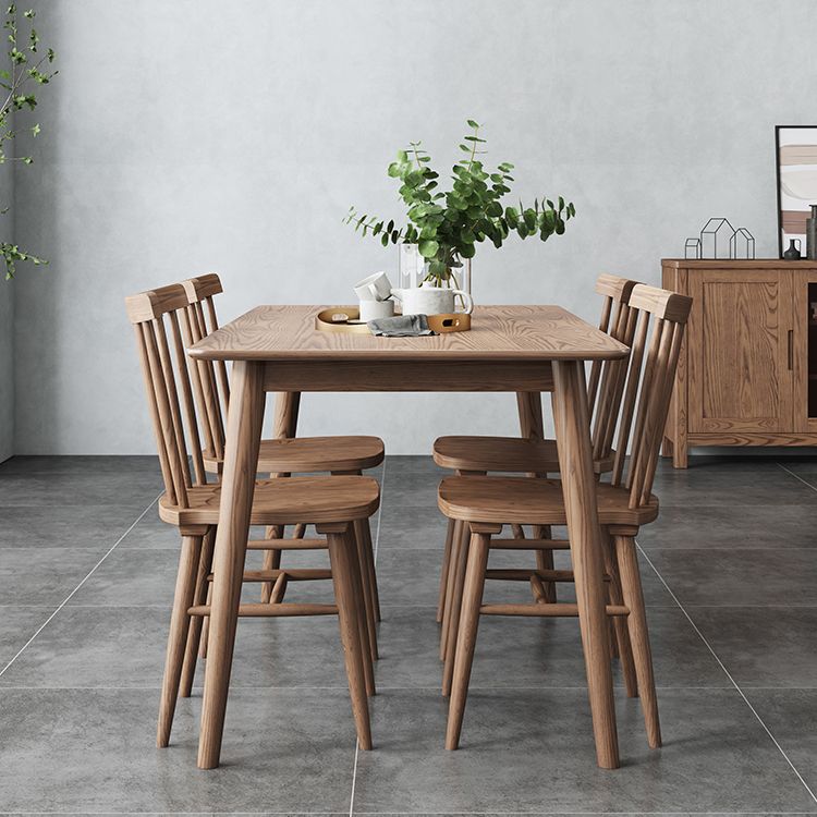 Mesa de comedor marrón moderna, mesa de comedor rectangular de madera maciza con 4 patas