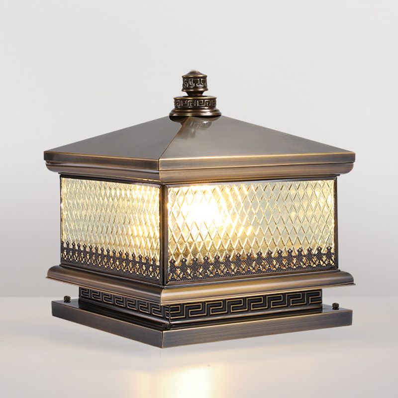 Square Shape Pillar Lamp Contemporary Brass Outdoor Waterproof Light