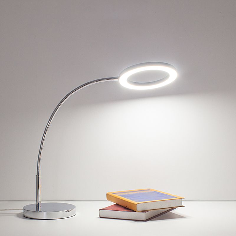 Linear Night Table Lamp Modern Style Metal Single Light Table Light in Silver